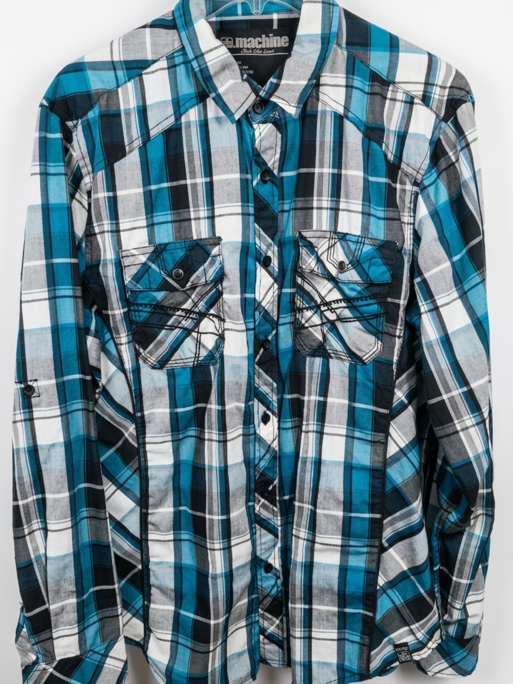 Machine Blue Plaid Long-Sleeve Men's Shirt